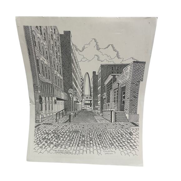 Vintage Richard E Long First Street Alley Lacledes Landing Print Signed 644/1000 - Picture 1 of 5